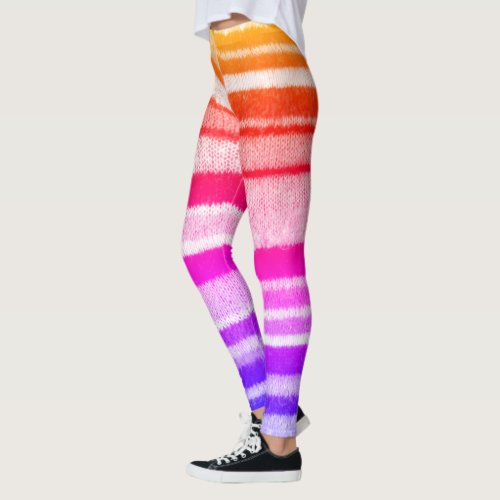 bright colored shabby chic knitted bold stripes leggings