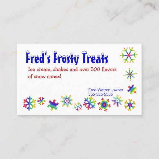 Customizable Bright Colored Snowflakes Business Card