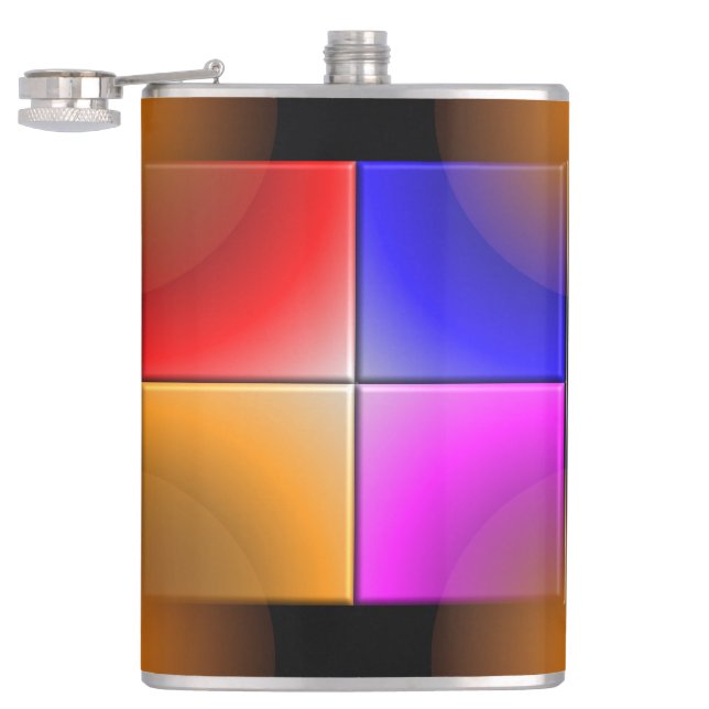 Bright colored squares on black background flask (Opened)