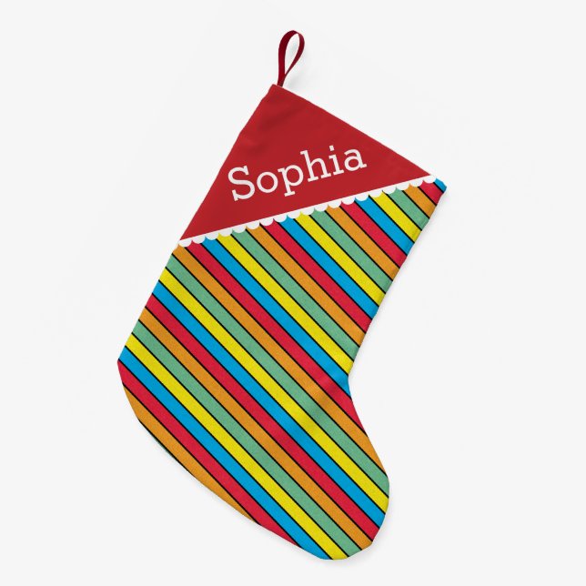 Bright Colored Stripes Personalized Small Christmas Stocking (Front (Hanging))