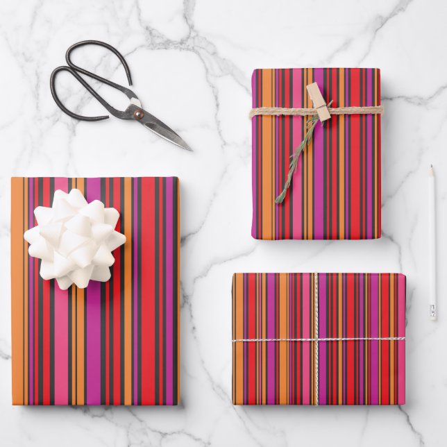 Bright colored stripes wrapping paper sheets (Front)