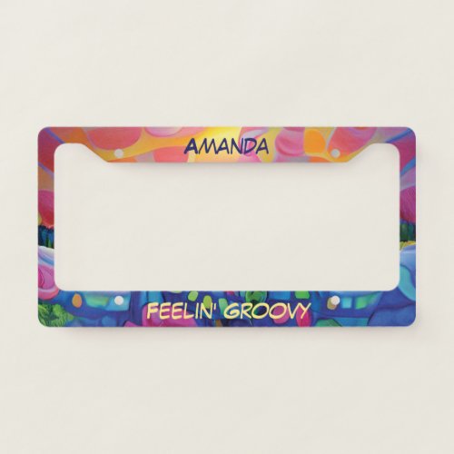 Bright Colorful 60s Hippie Psychedelic Retro Cool License Plate Frame