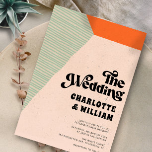 Bright Colorful 70s Abstract Retro Wedding Invitation