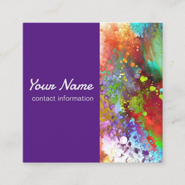 bright colorful abstract art purple  square business card (Front)