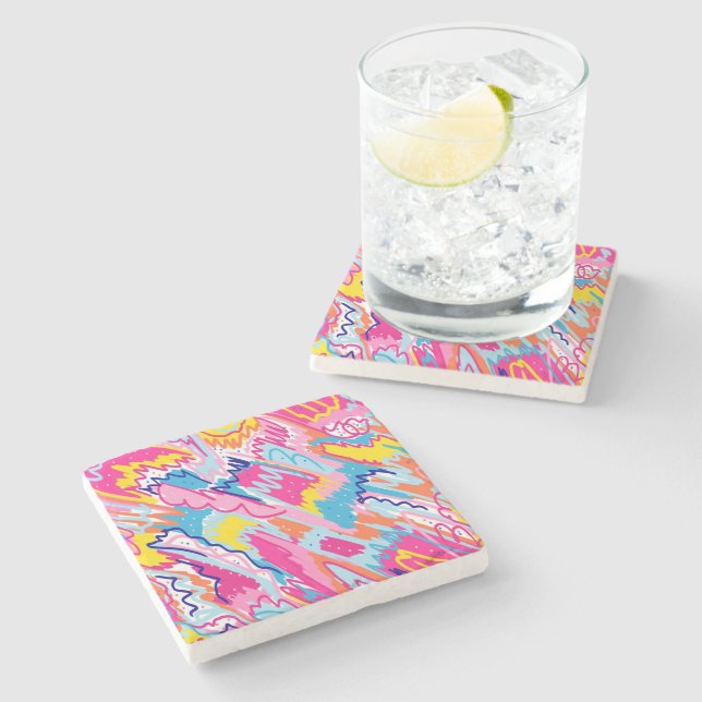 Bright Colorful Abstract Art Stone Coaster (Side)