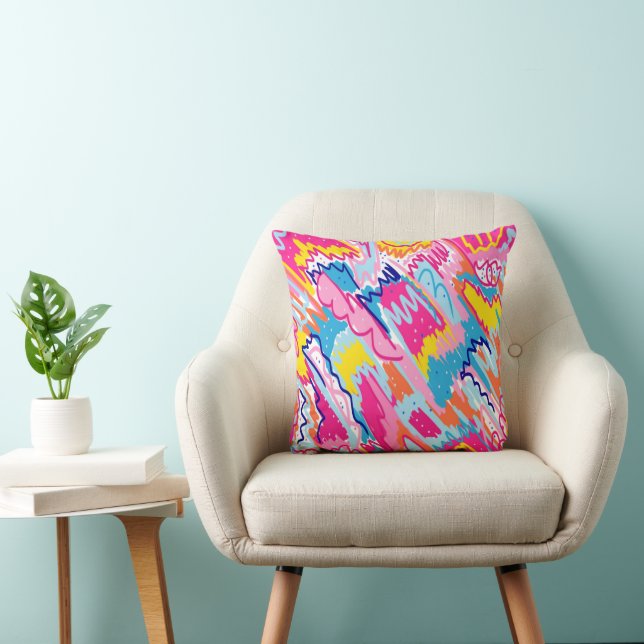 Bright Colorful Abstract Art Throw Pillow (Chair)