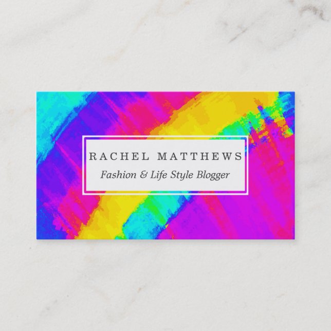Bright Colorful Abstract Brushstroke Rainbow Business Card (Front)