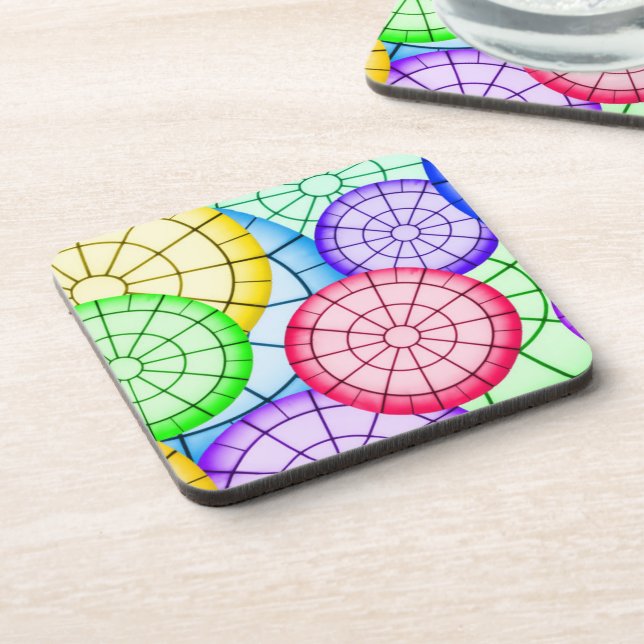 Bright Colorful Abstract Circles Pattern Beverage Coaster (Left Side)