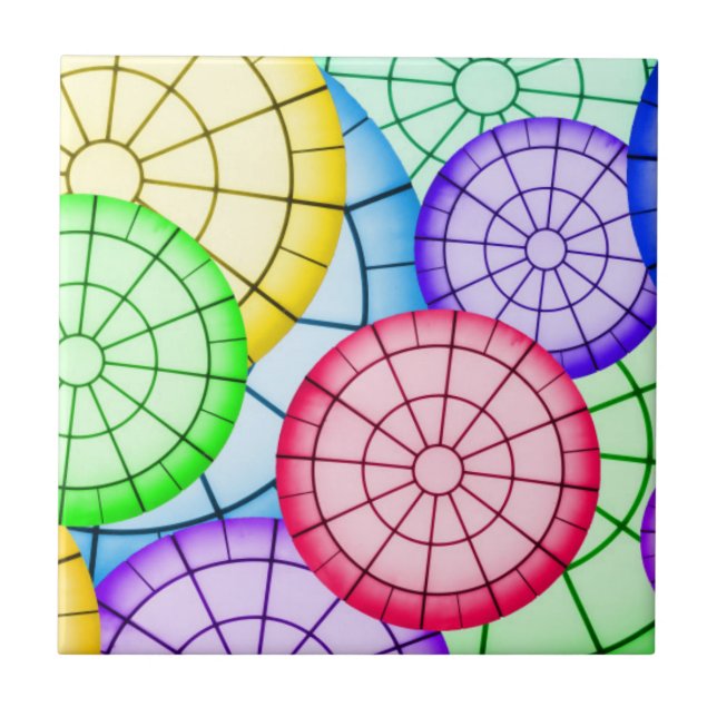 Bright Colorful Abstract Circles Pattern Ceramic Tile (Front)