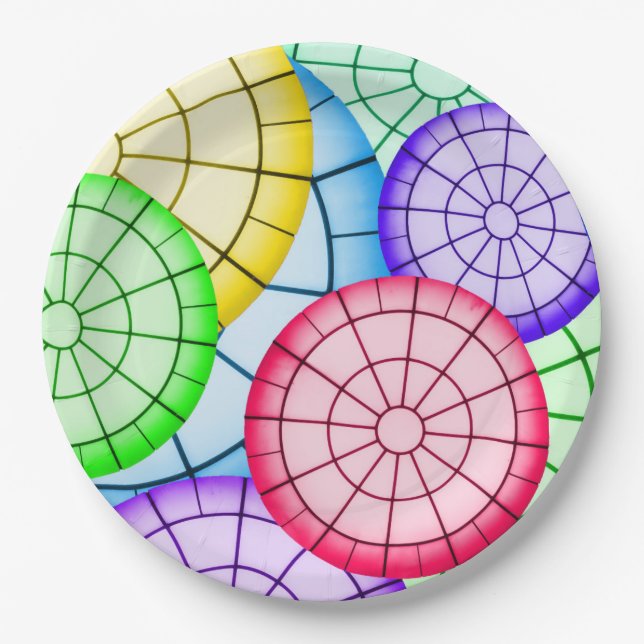 Bright Colorful Abstract Circles Pattern Paper Plates (Front)