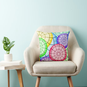 Bright Colorful Abstract Circles Pattern Throw Pillow