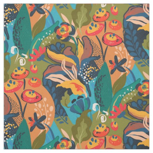 Bright Colorful Abstract Floral Fabric