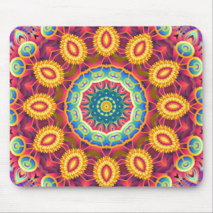 Bright Colorful Abstract Floral Mandala Mouse Pad