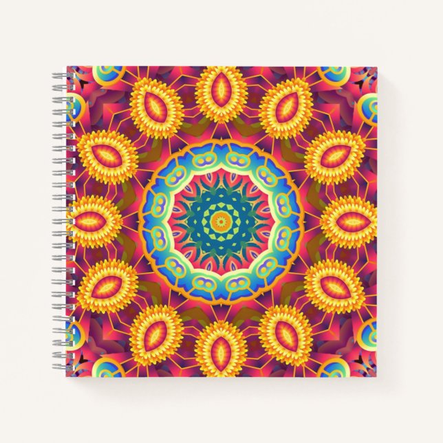 Bright Colorful Abstract Floral Mandala Notebook (Front)