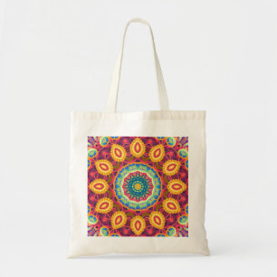 Bright Colorful Abstract Floral Mandala Tote Bag