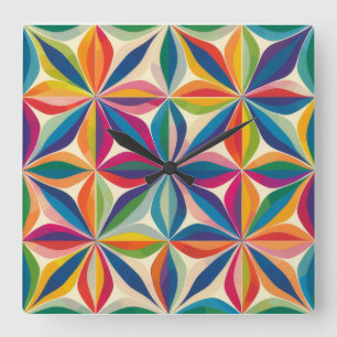 Bright colorful abstract floral pattern print square wall clock