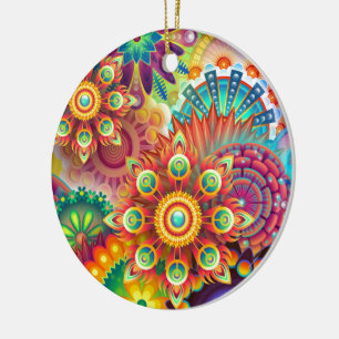 Bright Colorful Abstract Flower Pattern Ceramic Ornament