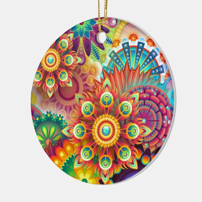 Bright Colorful Abstract Flower Pattern Ceramic Ornament (Left)