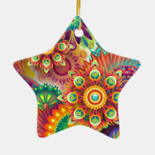 Bright Colorful Abstract Flower Pattern Ceramic Ornament