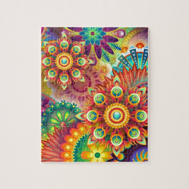 Bright Colorful Abstract Flower Pattern Jigsaw Puzzle (Vertical)