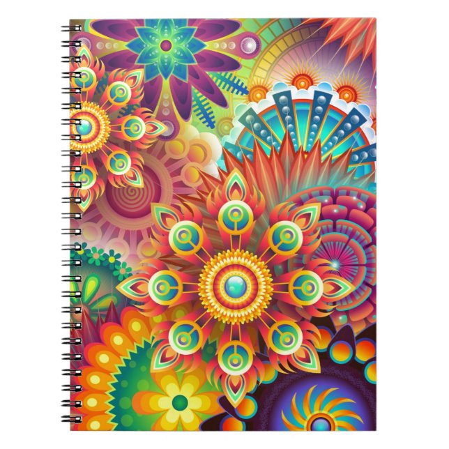 Bright Colorful Abstract Flower Pattern Notebook (Front)