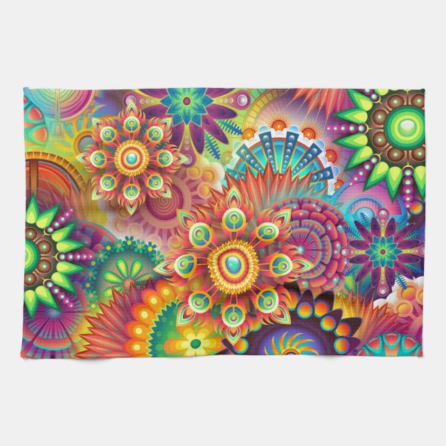 Bright Colorful Abstract Flower Pattern Towel (Horizontal)