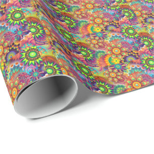 Bright Colorful Abstract Flower Pattern Wrapping Paper