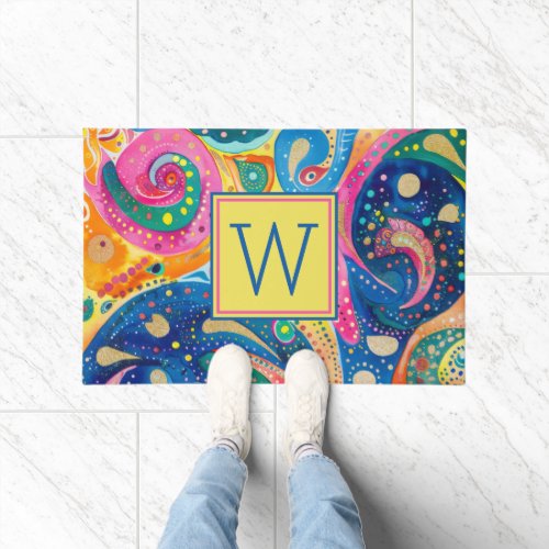 Bright Colorful Abstract Geometric Monogram Doormat