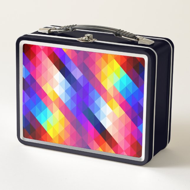 Bright Colorful Abstract Geometric Pattern Metal Lunch Box (Front)