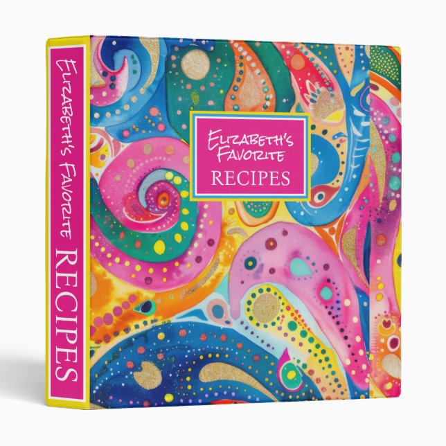 Bright Colorful Abstract Geometric Recipe 3 Ring Binder (Front/Spine)