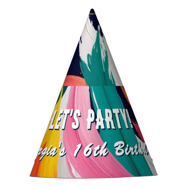 Bright Colorful Abstract Paint Effect Personalized Party Hat (Front)