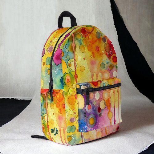 Bright Colorful Abstract Painting with Monogram Printed Backpack