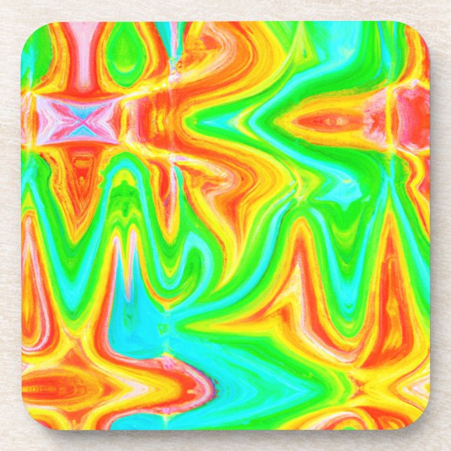 Bright Colorful Abstract Pattern Beverage Coaster (Front)
