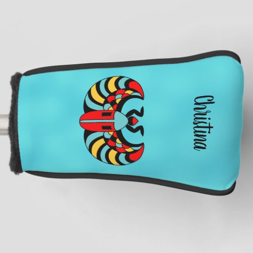 Bright Colorful Abstract Scarab Beetle on Aqua Golf Head Cover
