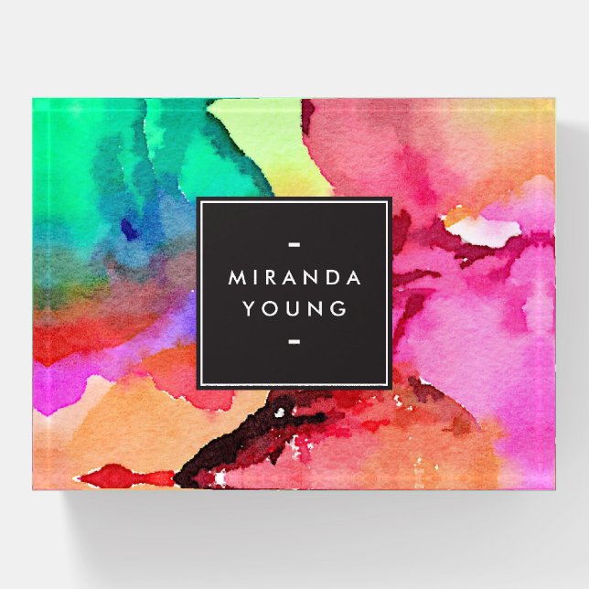 Bright Colorful Abstract Watercolor Art Paperweight (Front)