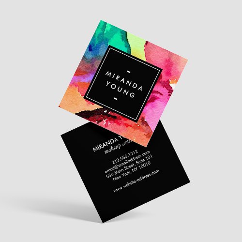 Bright Colorful Abstract Watercolor Art Square Business Card