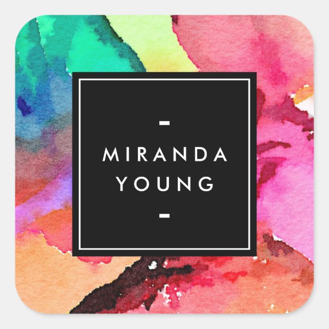 Bright Colorful Abstract Watercolor Art Square Sticker (Front)