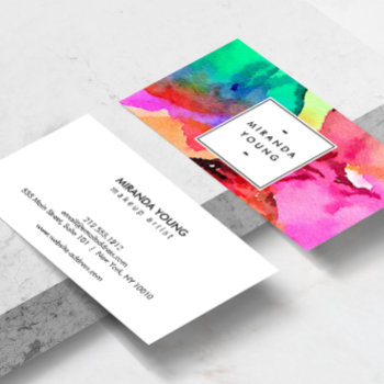 Bright Colorful Abstract Watercolor Art White Business Card by 1201am at Zazzle