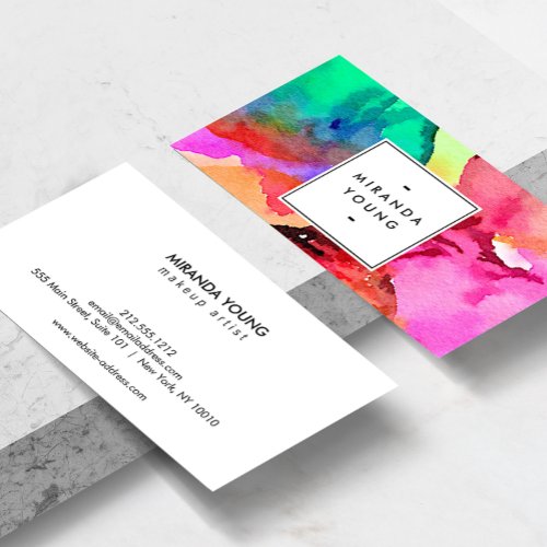 Bright Colorful Abstract Watercolor Art White Business Card