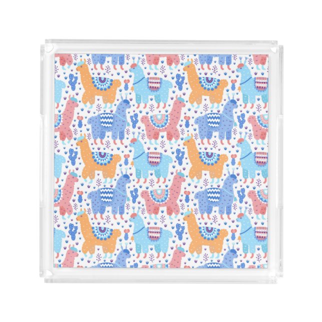 Bright Colorful Alpaca Pattern Acrylic Tray (Front)