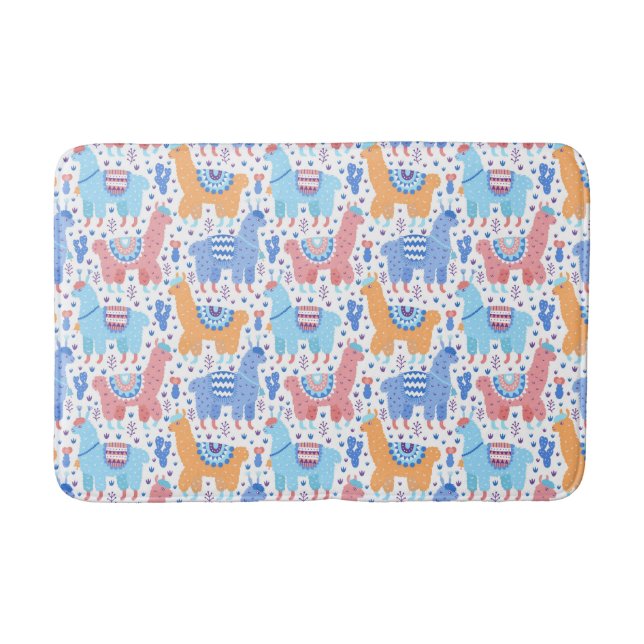 Bright Colorful Alpaca Pattern Bath Mat (Front)