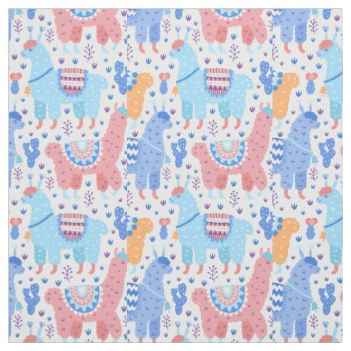 Bright Colorful Alpaca Pattern Fabric