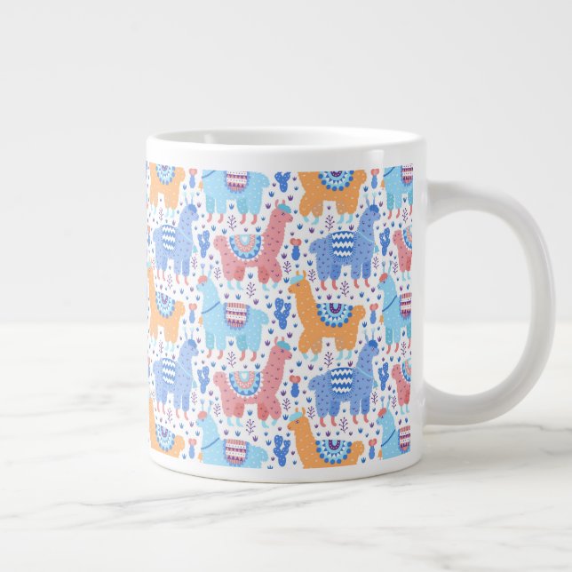 Bright Colorful Alpaca Pattern Giant Coffee Mug (Right)