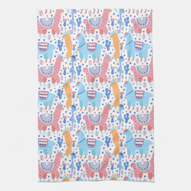 Bright Colorful Alpaca Pattern Kitchen Towel (Vertical)