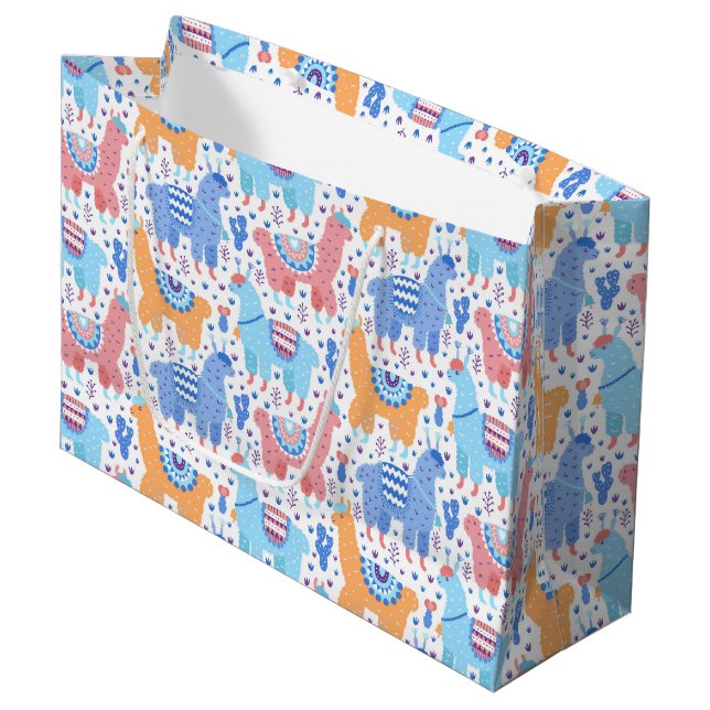 Bright Colorful Alpaca Pattern Large Gift Bag (Front Angled)