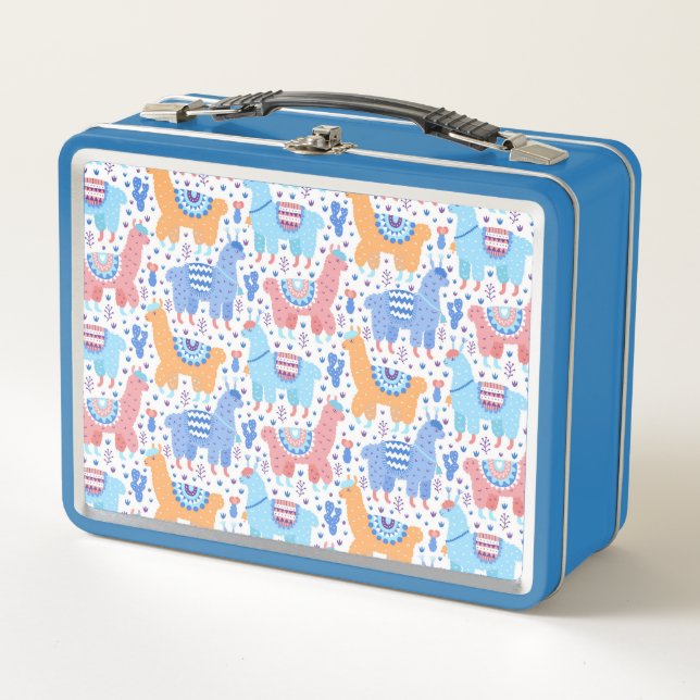 Bright Colorful Alpaca Pattern Metal Lunch Box (Front)