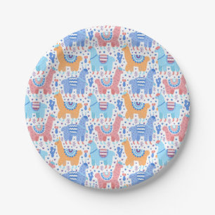 Bright Colorful Alpaca Pattern Paper Plates