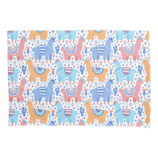 Bright Colorful Alpaca Pattern Pillow Case (Front-Left)