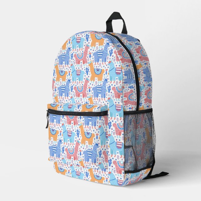 Bright Colorful Alpaca Pattern Printed Backpack (Back Corner Right)