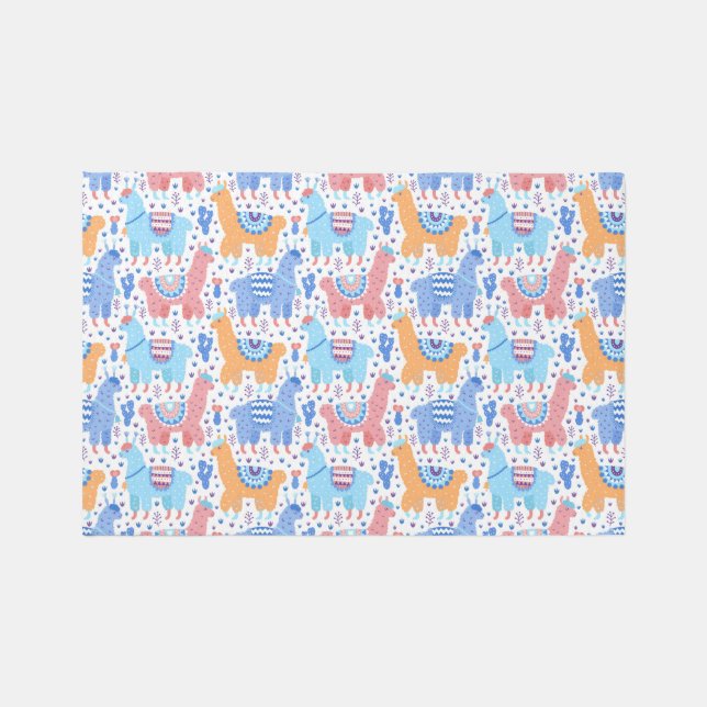 Bright Colorful Alpaca Pattern Rug (Front)